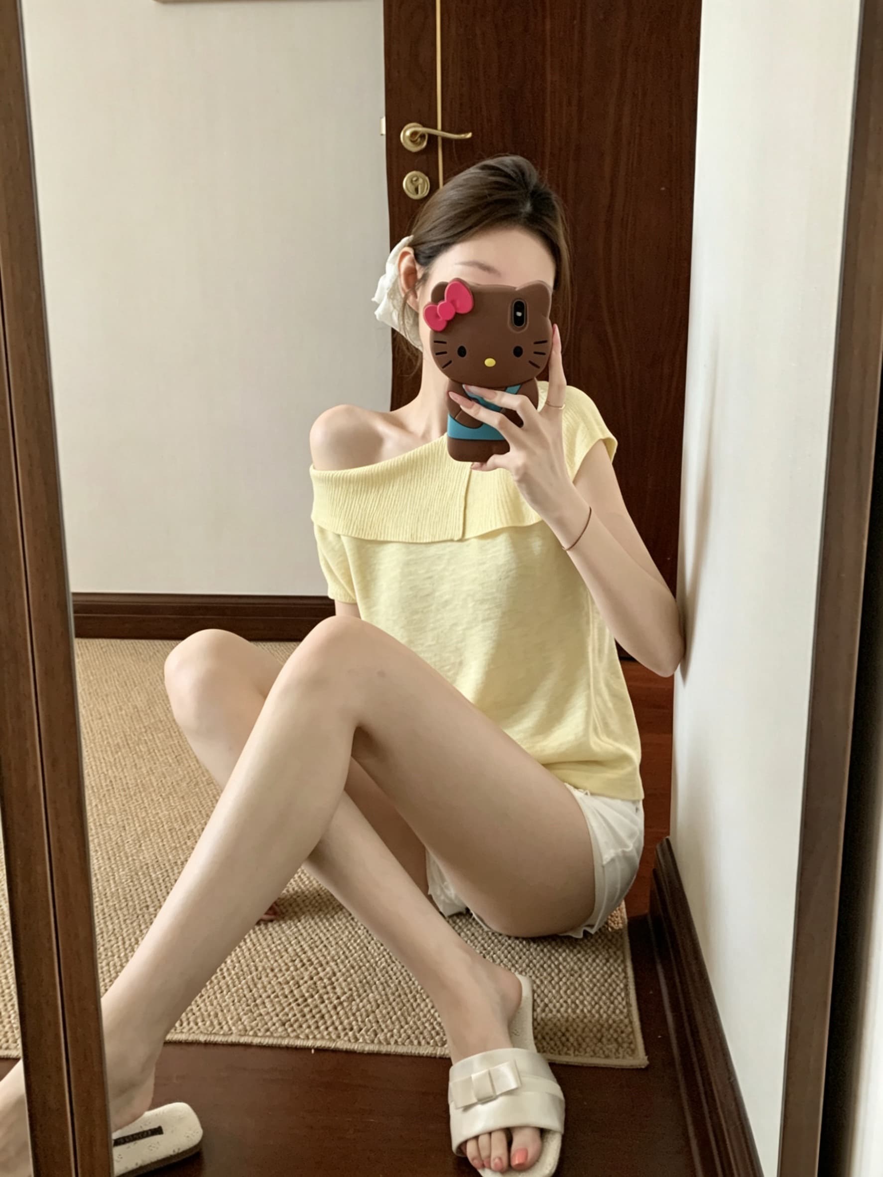 실사 아니요 가격 인하 한 부서 불규칙 칼라 단색 작은 날다 소매 짠 셔츠 여성 여름 새로운 부드러운 품격 맨위 상세 이미지 21