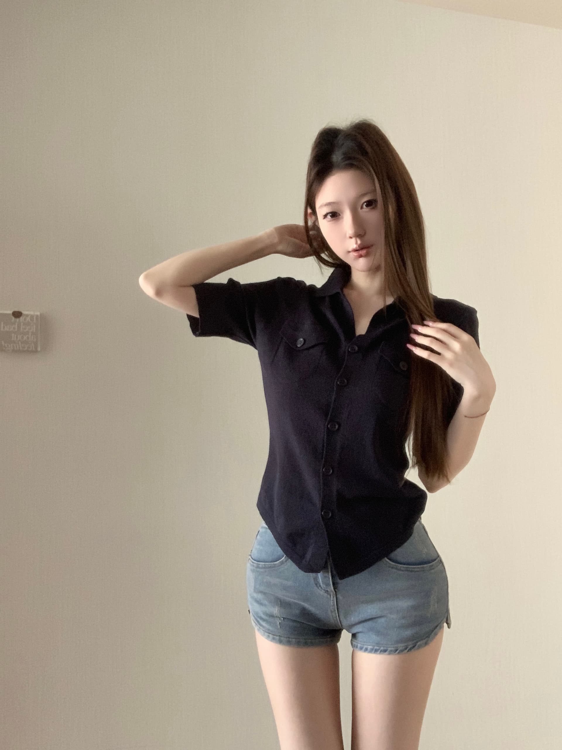 실사 아니요 가격 인하 레트로 주황색 폴로 칼라 중간 소매 여성 셔츠 여름 몸매 가꾸기 셔츠 니트 오픈 가디건 맨위 상세 이미지 5