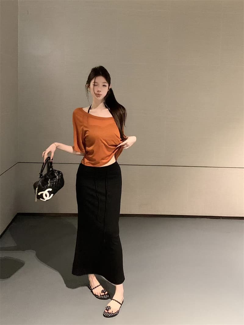 실사 아니요 가격 인하 여름 순수한 욕망 핫걸 새는 어깨 블라우스 행침 목 조끼 인어 꼬리 반신 스커트 슬림해 보이는 3종 세트 이미지 2