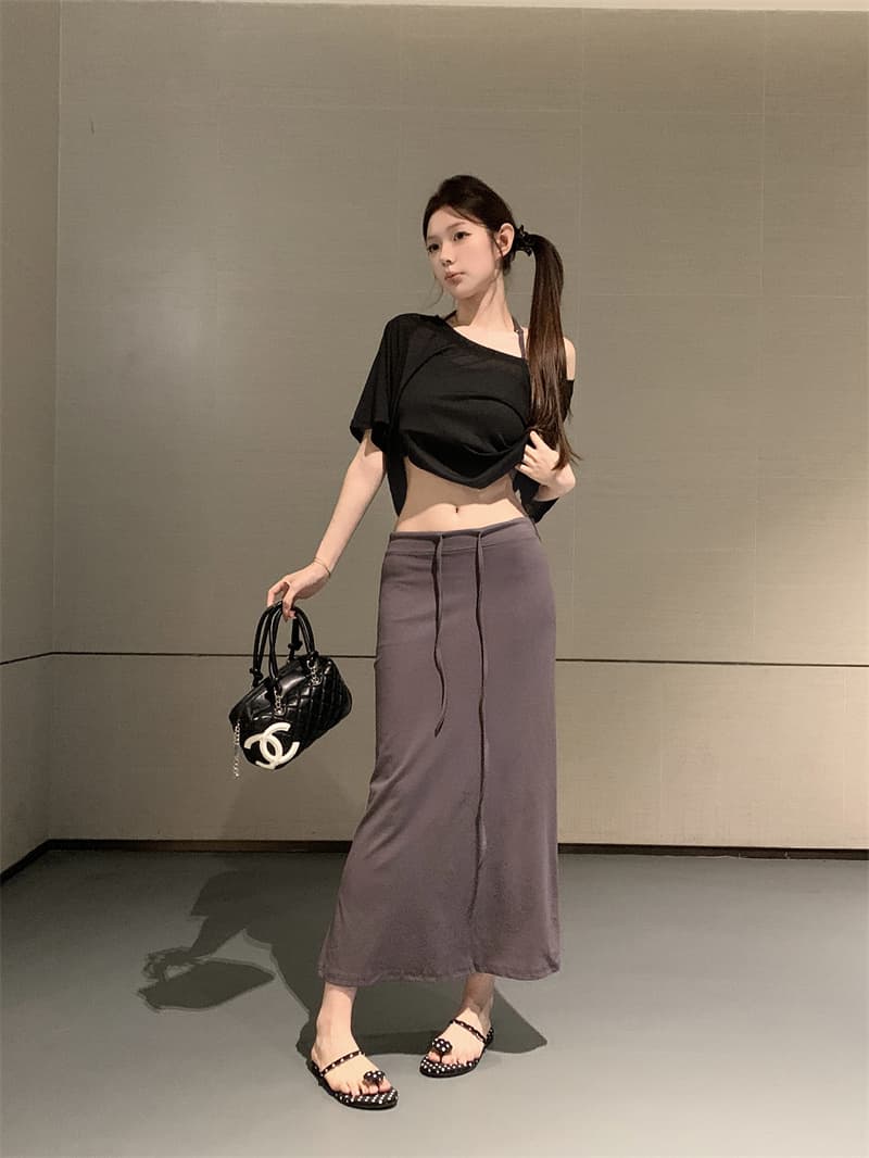 실사 아니요 가격 인하 여름 순수한 욕망 핫걸 새는 어깨 블라우스 행침 목 조끼 인어 꼬리 반신 스커트 슬림해 보이는 3종 세트 상세 이미지 13