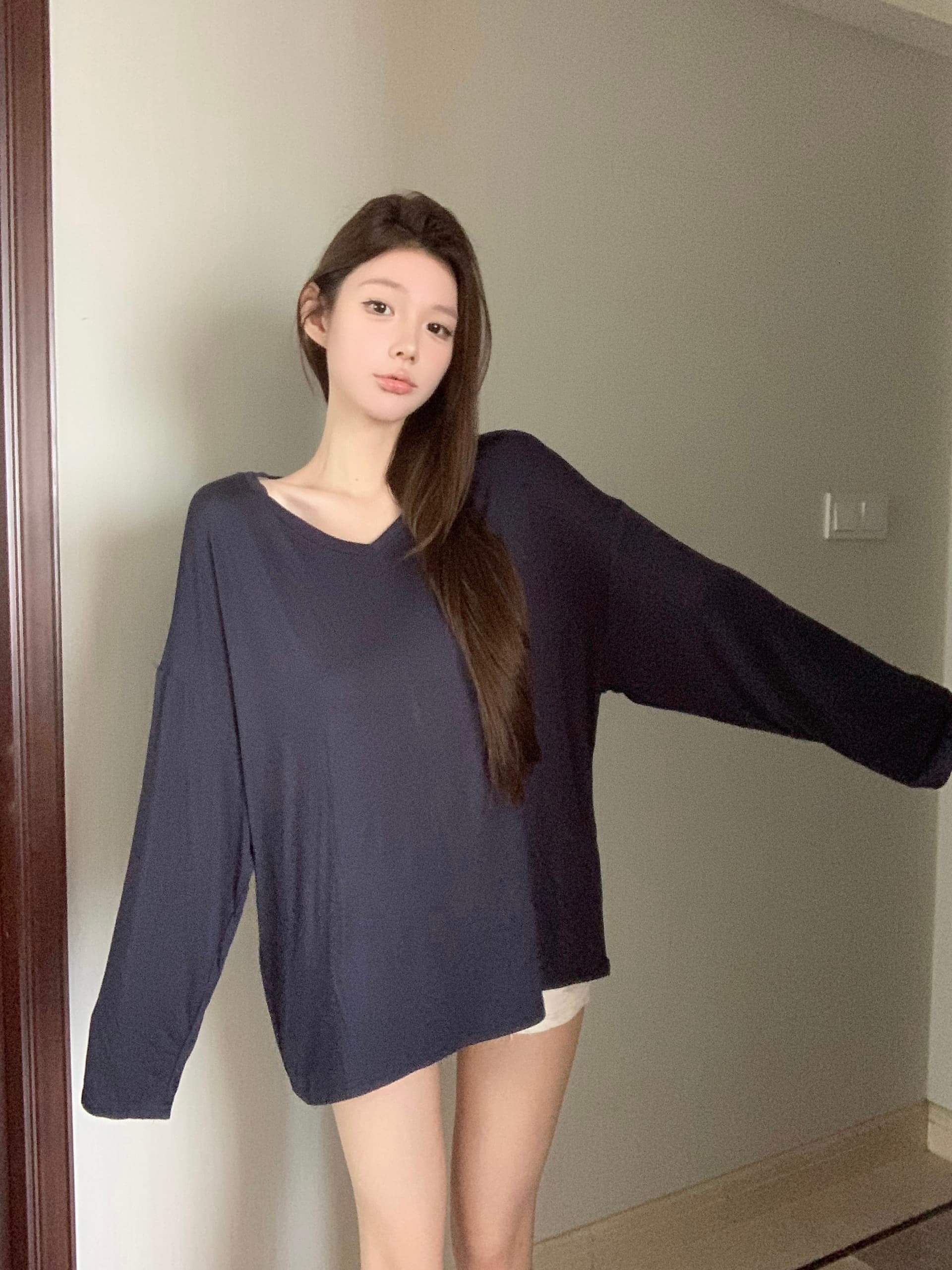실사 아니요 가격 인하 하오 형제 엄격한 선택 하이난 사설 서비스 티셔츠 품격 다용도 패션 슬림해 보이는 V넥 디자인 일상 상세 이미지 15