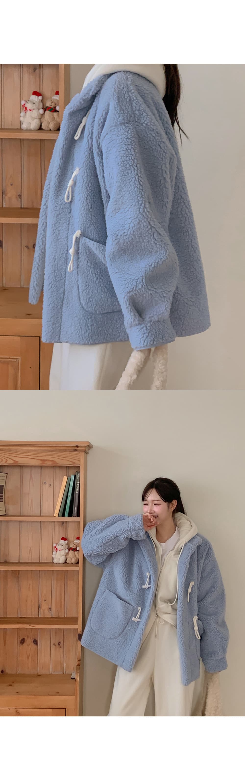 있음 선적 한 부서 귀여운 연령 감소 소뿔 버클 양털 여성 코트 상세 이미지 5