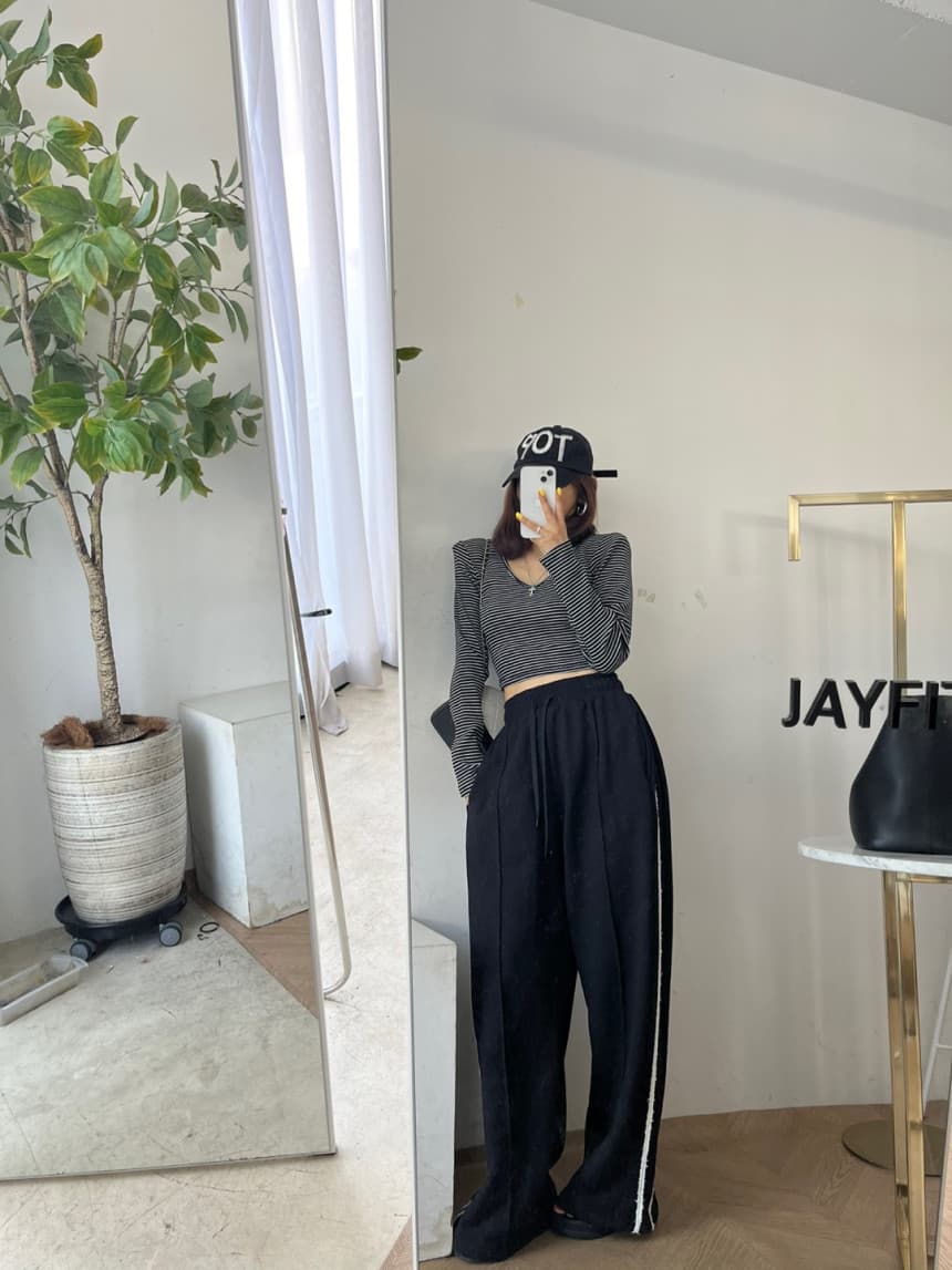 있음 선적 봄 측면 바 기사 캐주얼 와이드 레깅스 바지 상세 이미지 27