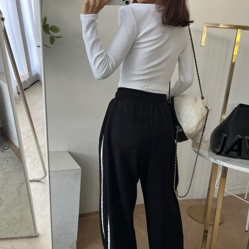 있음 선적 봄 측면 바 기사 캐주얼 와이드 레깅스 바지 상세 이미지 31