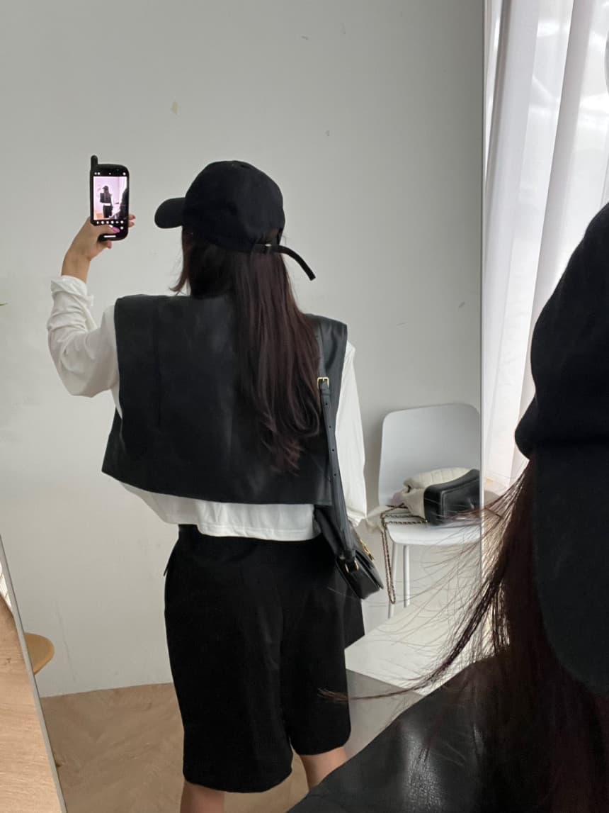 있음 선적 PU 가죽 베스트 작은 외투 여성 상세 이미지 12
