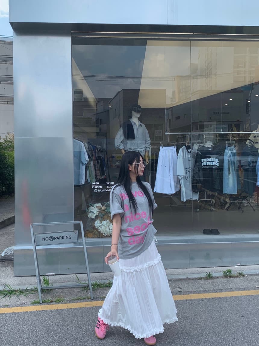 있음 선적 허리밴드 패치워크 프릴 반신 스커트 상세 이미지 2