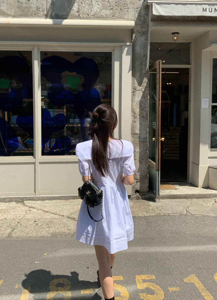 있음 선적 레이스 패치워크 달콤함 해군 드레스 상세 이미지 3