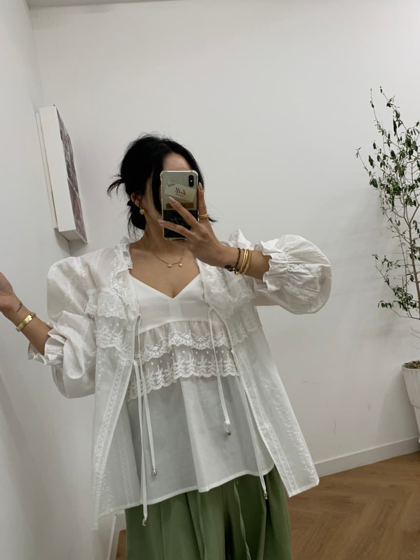 새로운 루즈핏 연령 감소 V넥 레이스 패치워크 슬립 맨위 상세 이미지 2