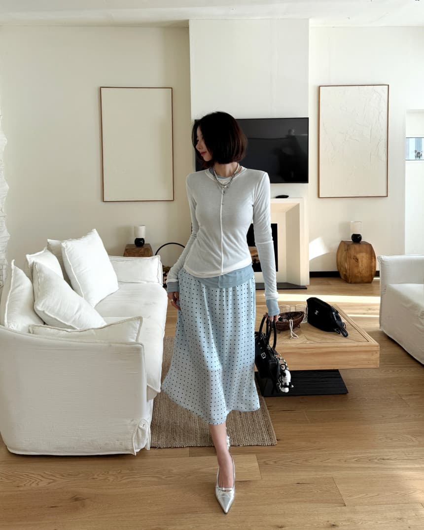 새로운 여름 하이웨이스트 슬림해 보이는 도트 무늬 반신 스커트 여성 상세 이미지 15