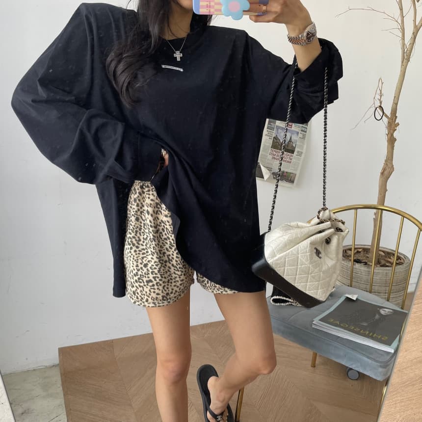 있음 선적 허리밴드 펌프 로프 레오파드 무늬 캐주얼 반바지 여성 상세 이미지 24