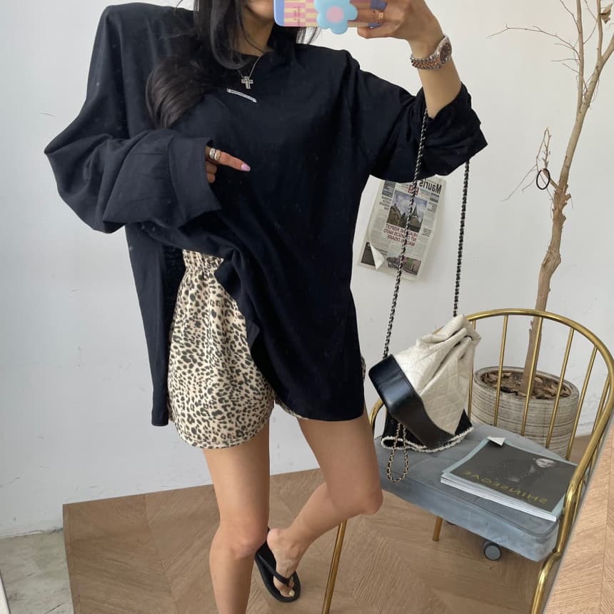 있음 선적 허리밴드 펌프 로프 레오파드 무늬 캐주얼 반바지 여성 상세 이미지 25