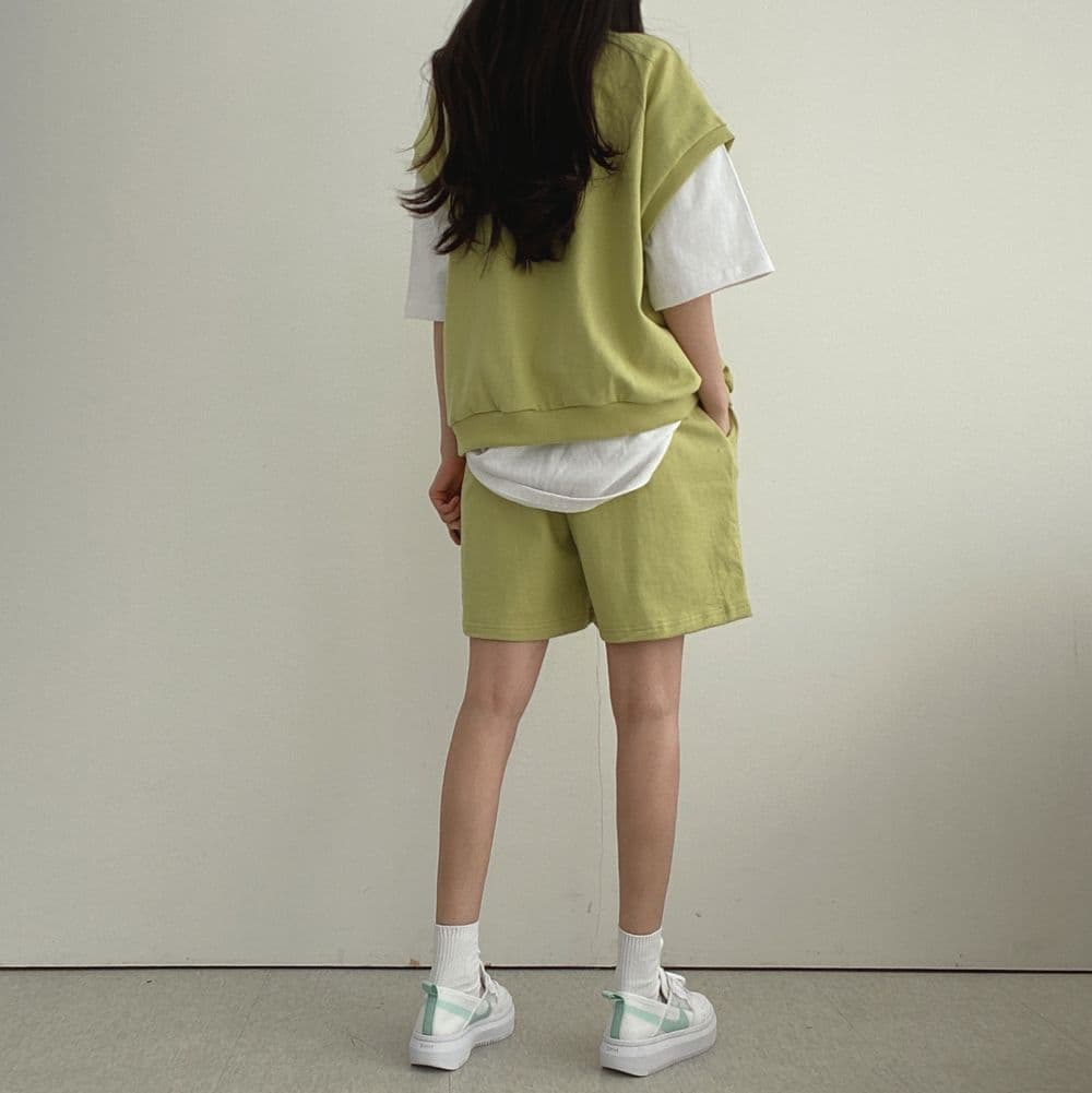 있음 선적 베스트 후드티 캐주얼 반바지 투피스 슈트 여성 상세 이미지 3