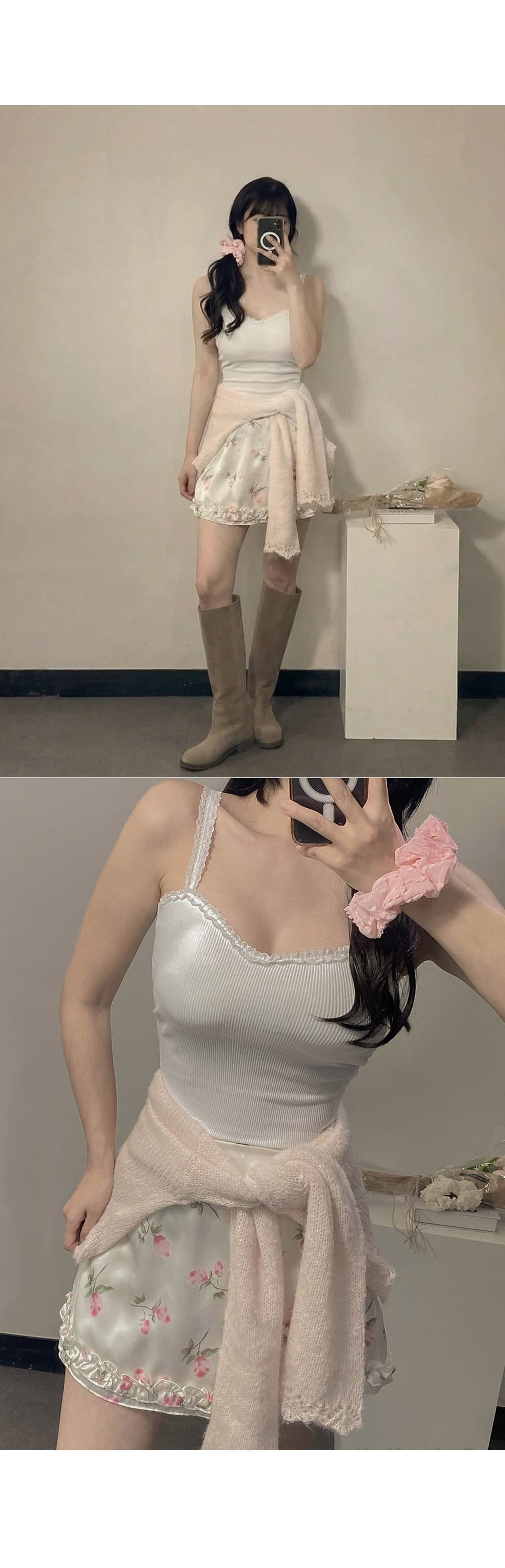 있음 선적 새로운 프릴 프린트 반신 미니 스커트 상세 이미지 7