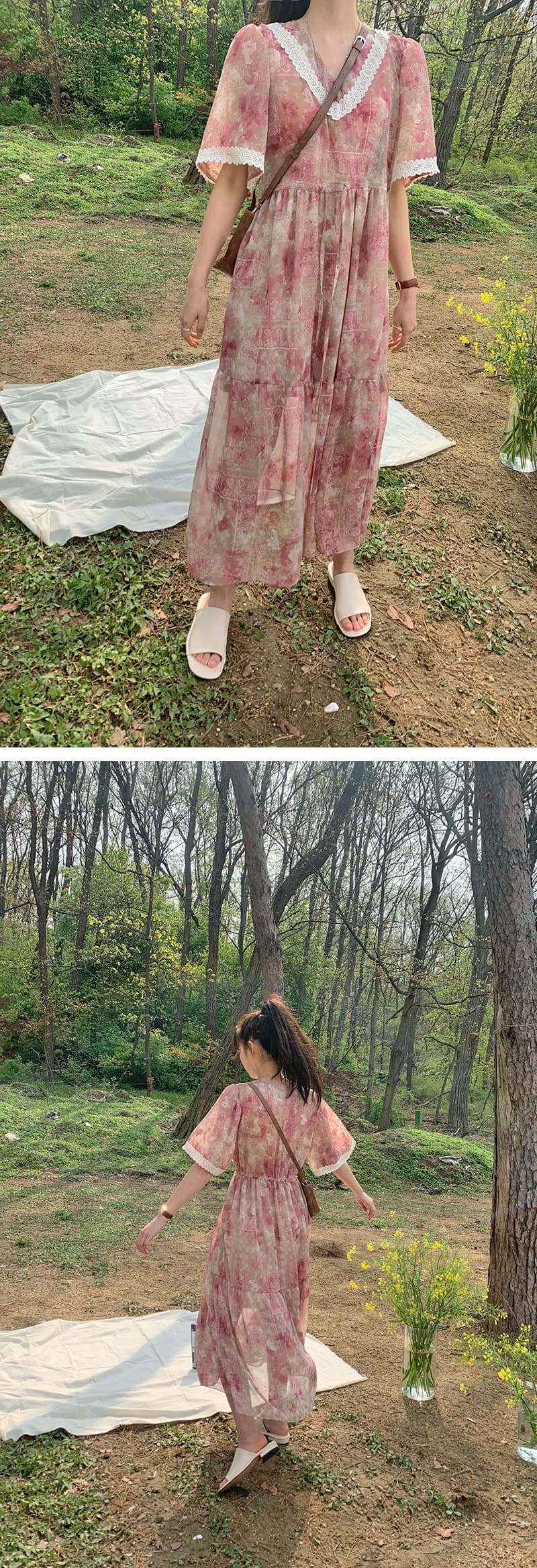 있음 선적 V넥 레이스 패치워크 펌프 로프 드레스 상세 이미지 6