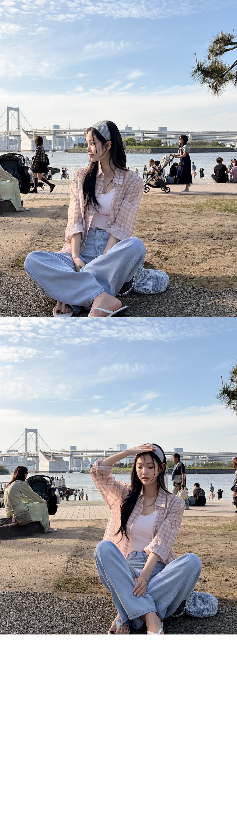 새로운 얇은 스타일 루즈핏 체크무늬 자외선 차단 여성 셔츠 상세 이미지 11