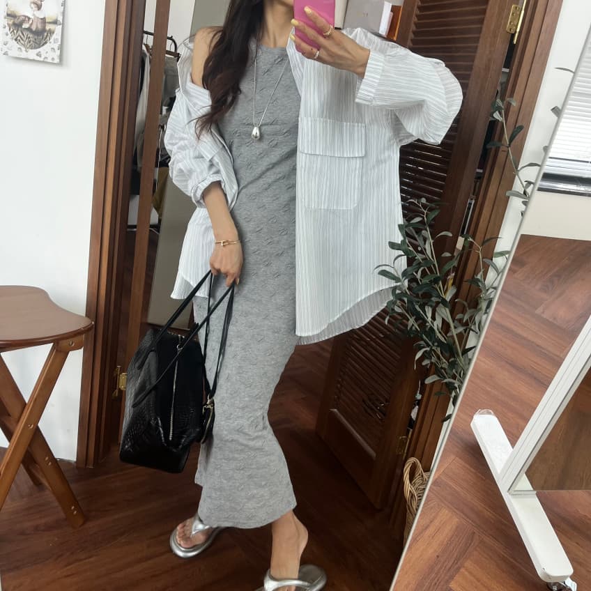 새로운 루즈핏 더블 주머니 디자인 스트라이프 여성 셔츠 상세 이미지 1