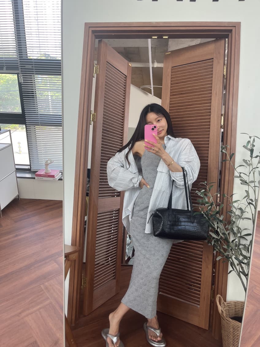 새로운 루즈핏 더블 주머니 디자인 스트라이프 여성 셔츠 상세 이미지 3