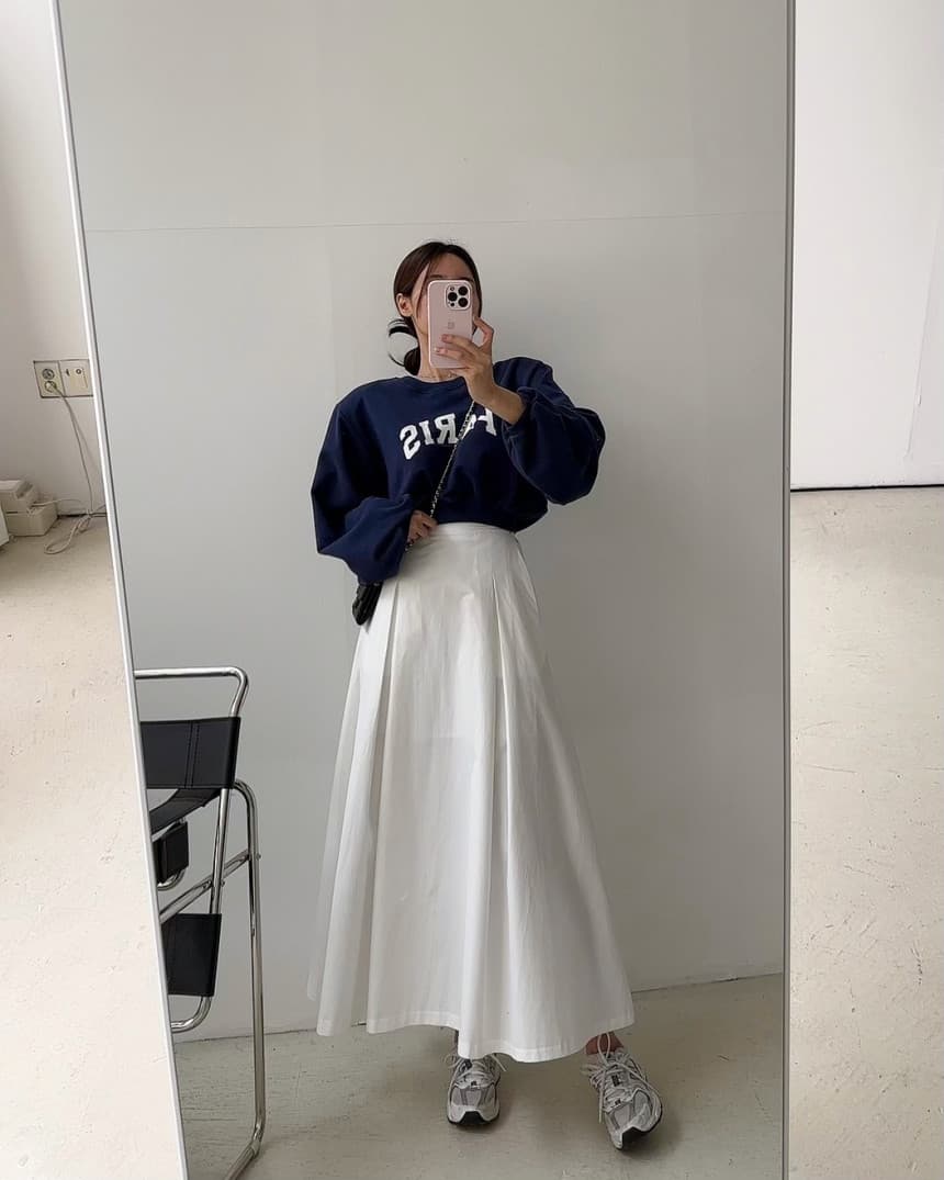 있음 선적 단색 허리밴드 주름 반신 스커트 상세 이미지 22