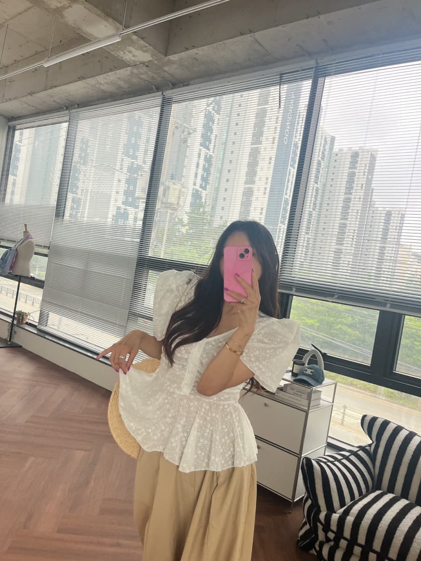 있음 선적 새로운 디자인 센스 V넥 레이스 버블 반팔 여성 셔츠 상세 이미지 21