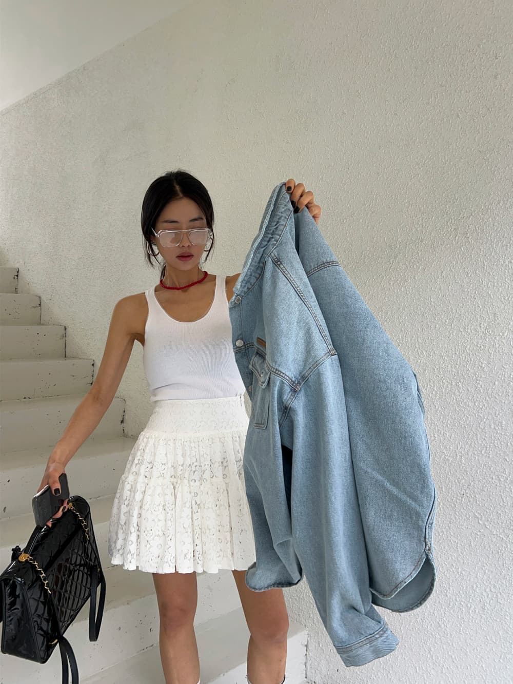 있음 선적 허리밴드 레이스 다용도 A라인 스커트 반신 스커트 상세 이미지 9
