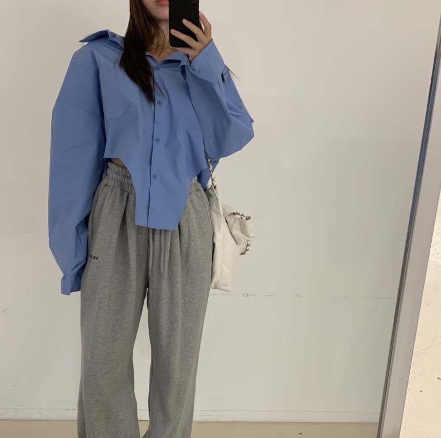 있음 선적 싱글 줄 버튼 불규칙 긴팔 여성 셔츠 이미지 3