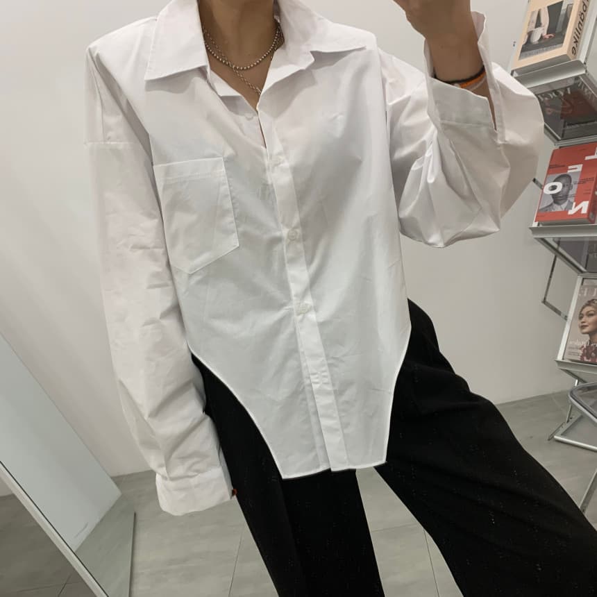 있음 선적 싱글 줄 버튼 불규칙 긴팔 여성 셔츠 상세 이미지 25