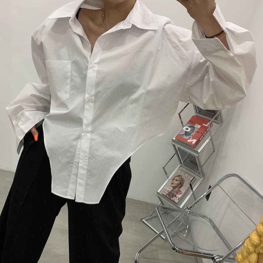 있음 선적 싱글 줄 버튼 불규칙 긴팔 여성 셔츠 상세 이미지 26
