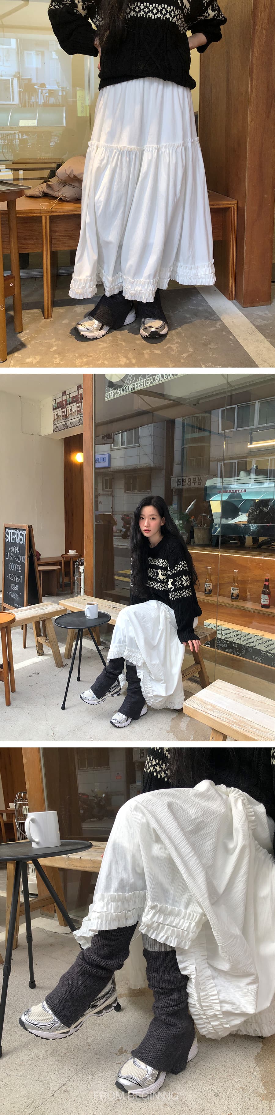 있음 선적 가을 겨울 허리밴드 프릴 대 치마 반신 스커트 상세 이미지 1