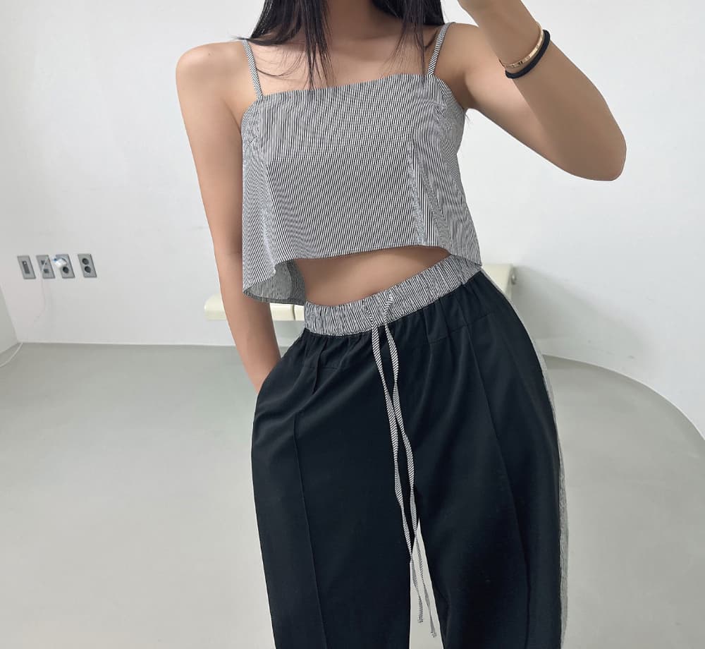 있음 선적 패치워크 색상 캐주얼 루즈핏 도루 센스 스트레이트 와이드 레깅스 바지 상세 이미지 2