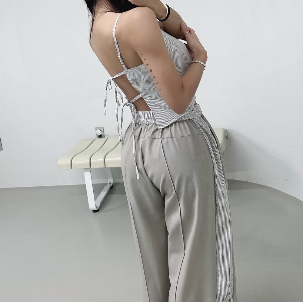 있음 선적 패치워크 색상 캐주얼 루즈핏 도루 센스 스트레이트 와이드 레깅스 바지 상세 이미지 8