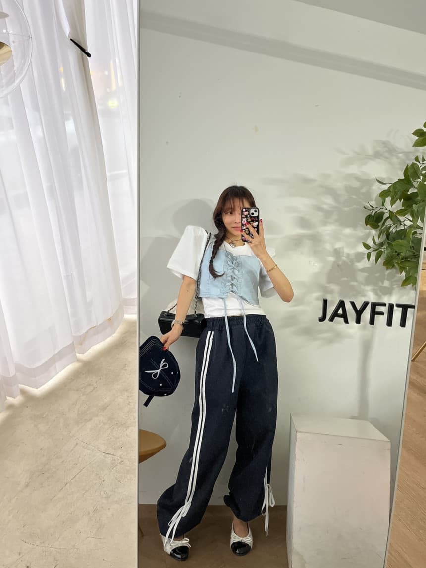 있음 선적 가을 의상 허리밴드 그런 다음 측면 리본 루즈핏 웨이 의류 상세 이미지 12