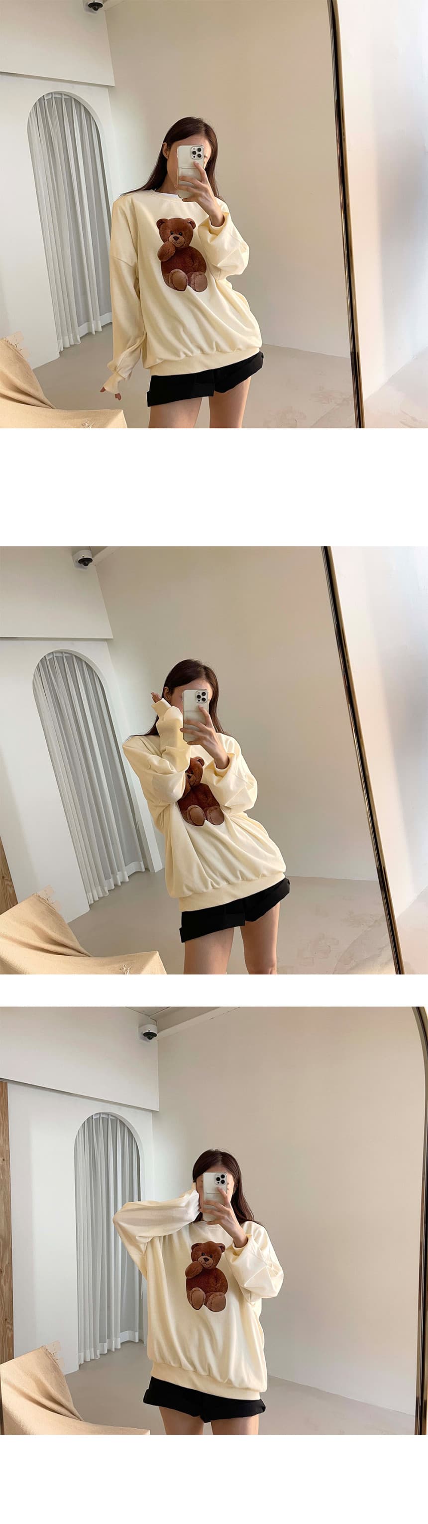 있음 선적 프린트 라운드 넥 루즈핏 긴팔 후드티 여성 상세 이미지 2