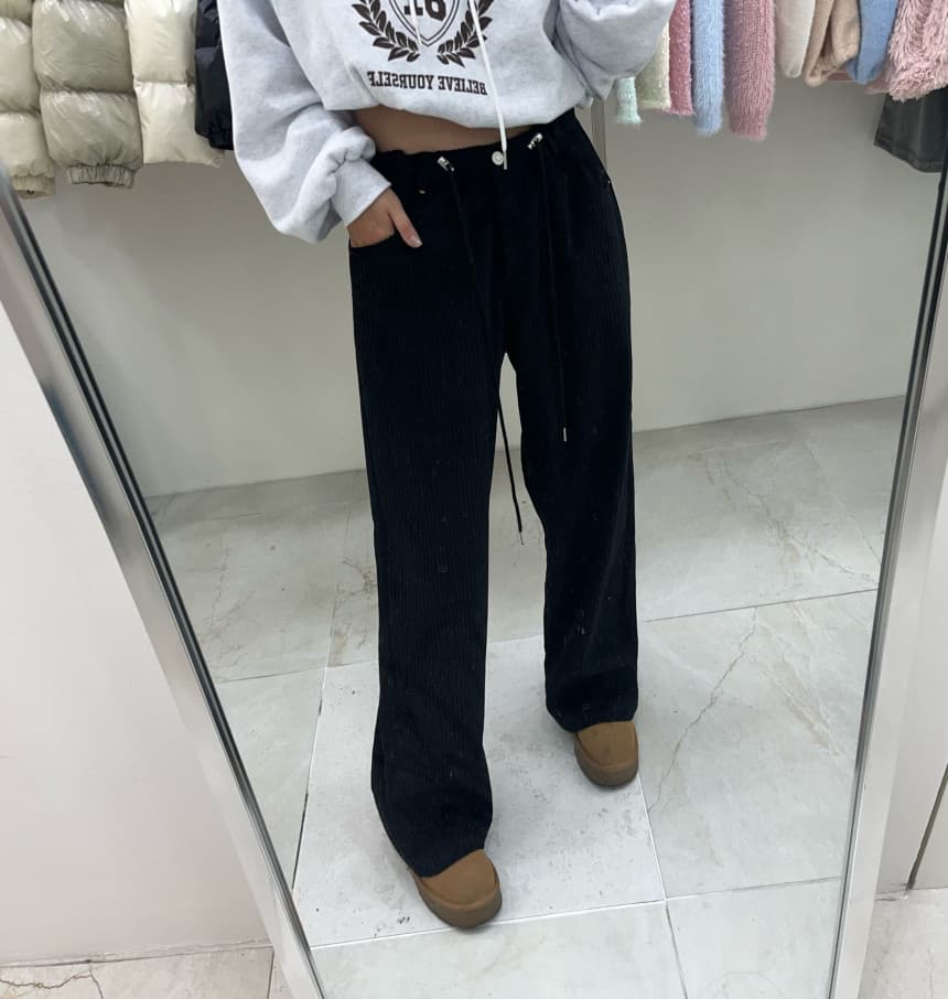 있음 선적 가을 의상 허리밴드 펌프 로프 구덩이 기사 캐주얼 긴 바지 여성 상세 이미지 22