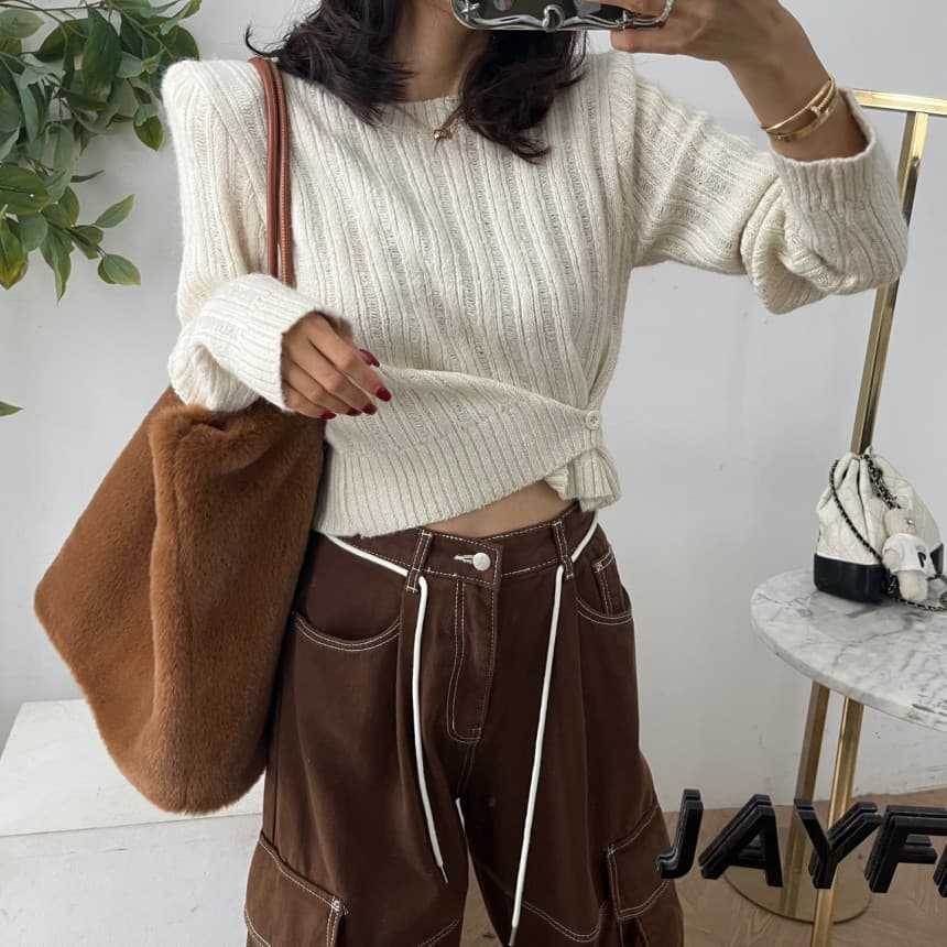 있음 선적 루즈핏 스트레이트 와이드 레그 팬츠 명시적 스티치 캐주얼 워크웨어 긴 바지 여성 상세 이미지 3