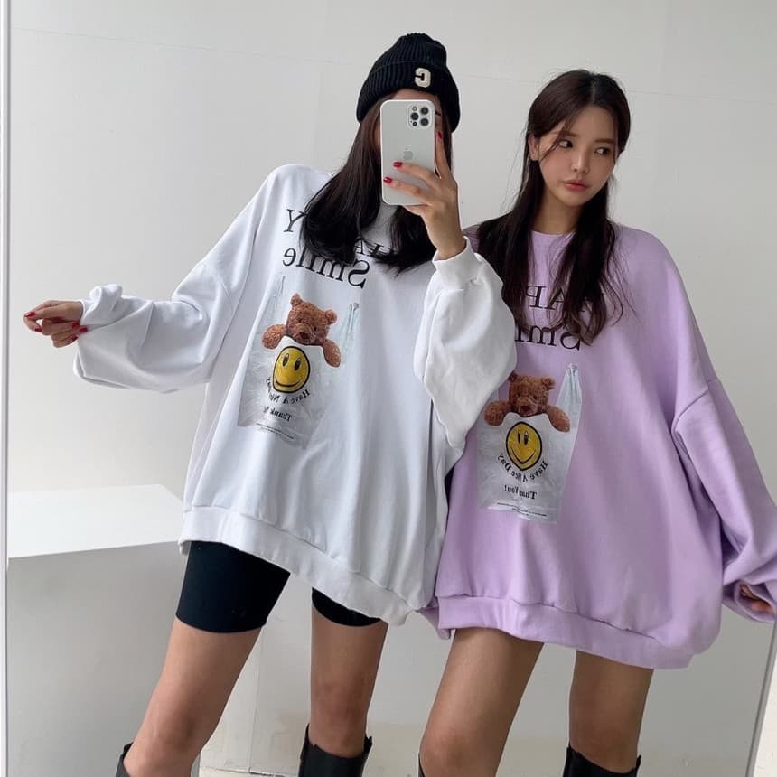 있음 선적 알파벳 만화 루즈핏 긴팔 후드티 여성 이미지 4