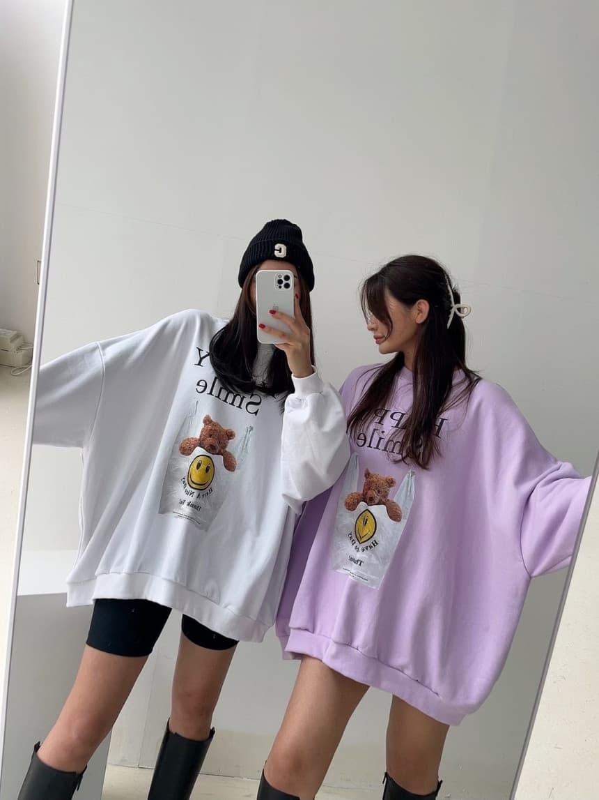 있음 선적 알파벳 만화 루즈핏 긴팔 후드티 여성 상세 이미지 2