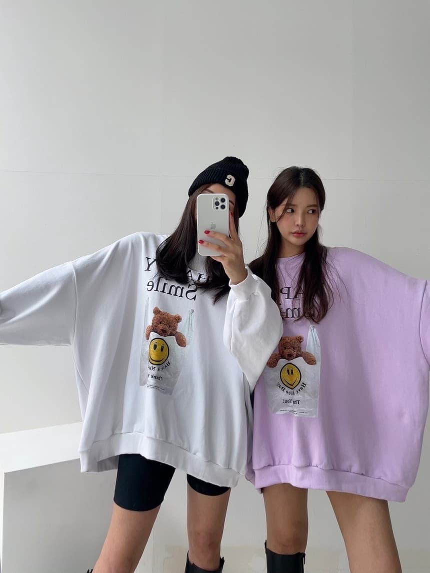 있음 선적 알파벳 만화 루즈핏 긴팔 후드티 여성 상세 이미지 7