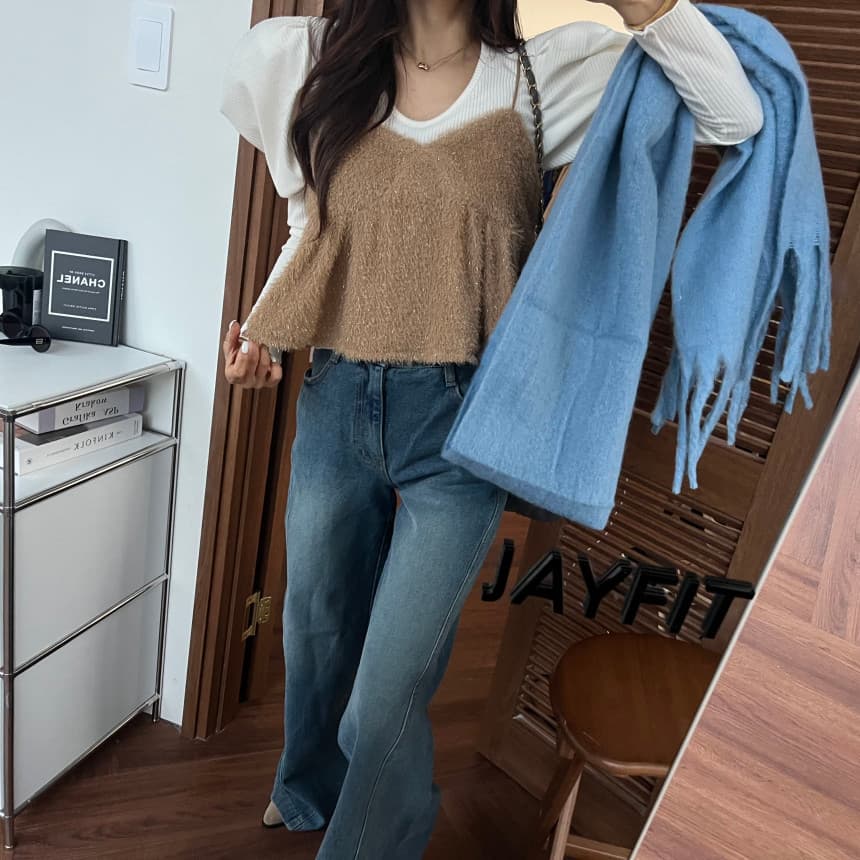 있음 선적 가을 부드러운 품격 모피 스택 착용 캐미솔 상세 이미지 3