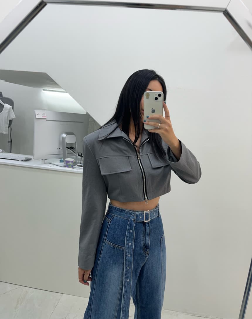 있음 선적 가을 주머니 디자인 쇼트 스타일 작은 외투 여성 상세 이미지 2
