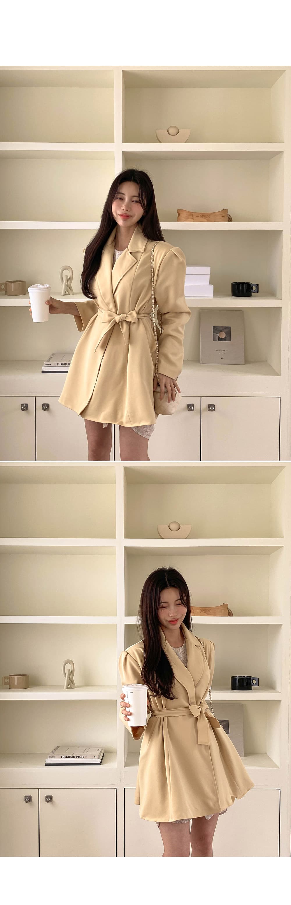 있음 선적 레이스업 허리 수축 루즈핏 정장 여성 코트 상세 이미지 14