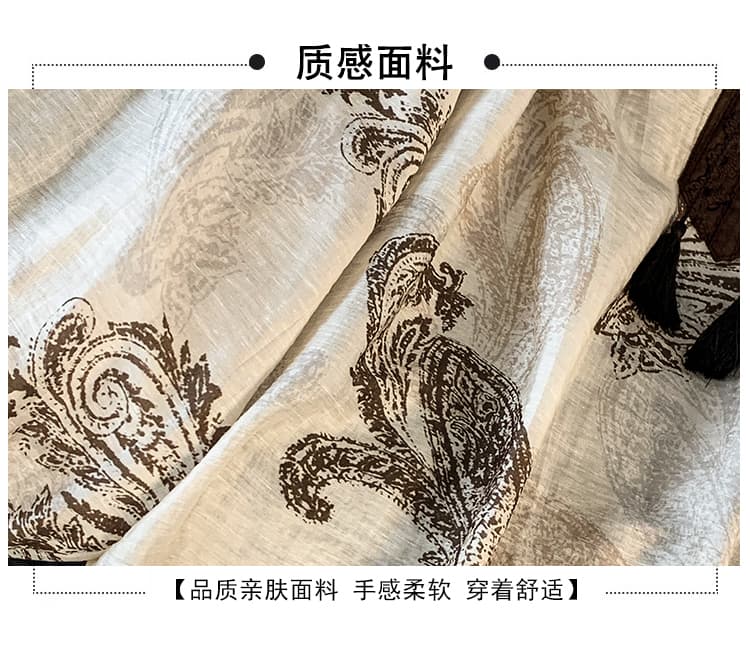 실사 보헤미안 바람 프린트 면 린넨 패치워크 벌룬 소매 스탠드 칼라 루즈핏 맨위 여성 여름 상세 이미지 4