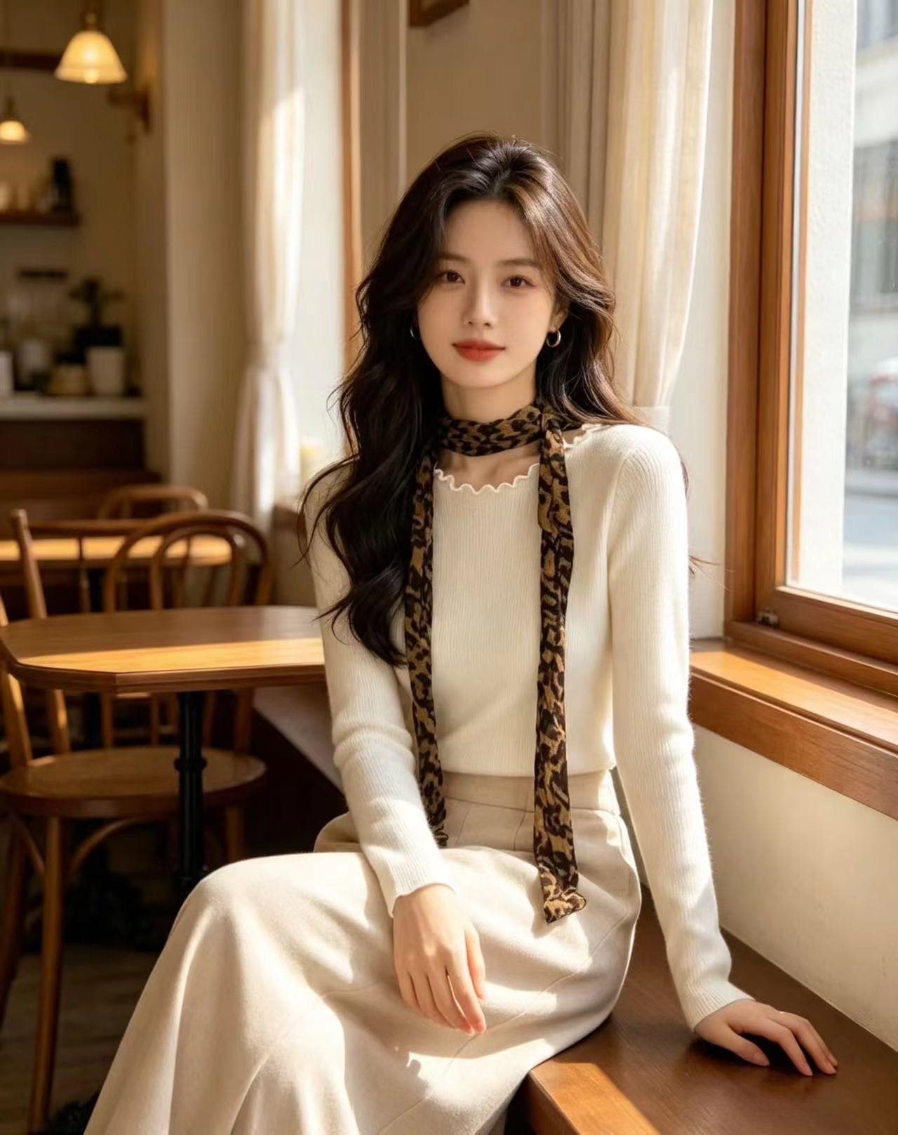 장기 공급 26 년 가을 겨울 새로운 아메리칸 몸매 가꾸기 슬림해 보이는 경기 레오파드 무늬 스카프 몸매 가꾸기 긴팔 스웨터 맨위 이미지 4
