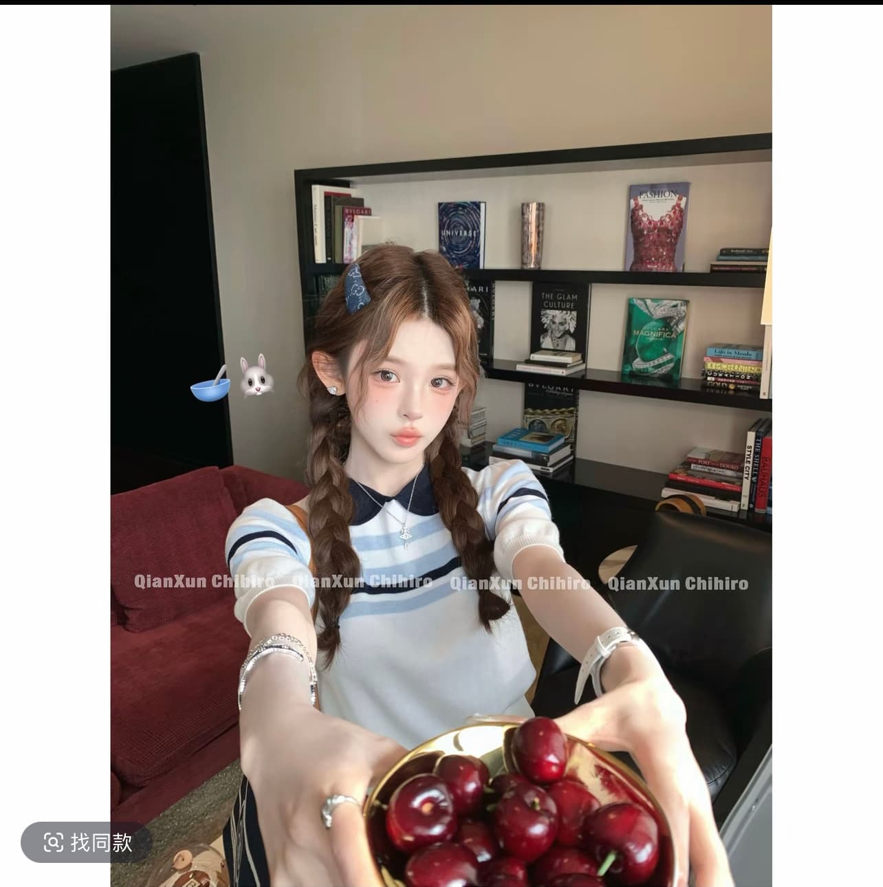 산소 부서 여고생 니트 여름 스트라이프 배색 디자인 반신 스커트 사전 여름 통기성 트렌드 펌프 로프 슬리브 상세 이미지 3