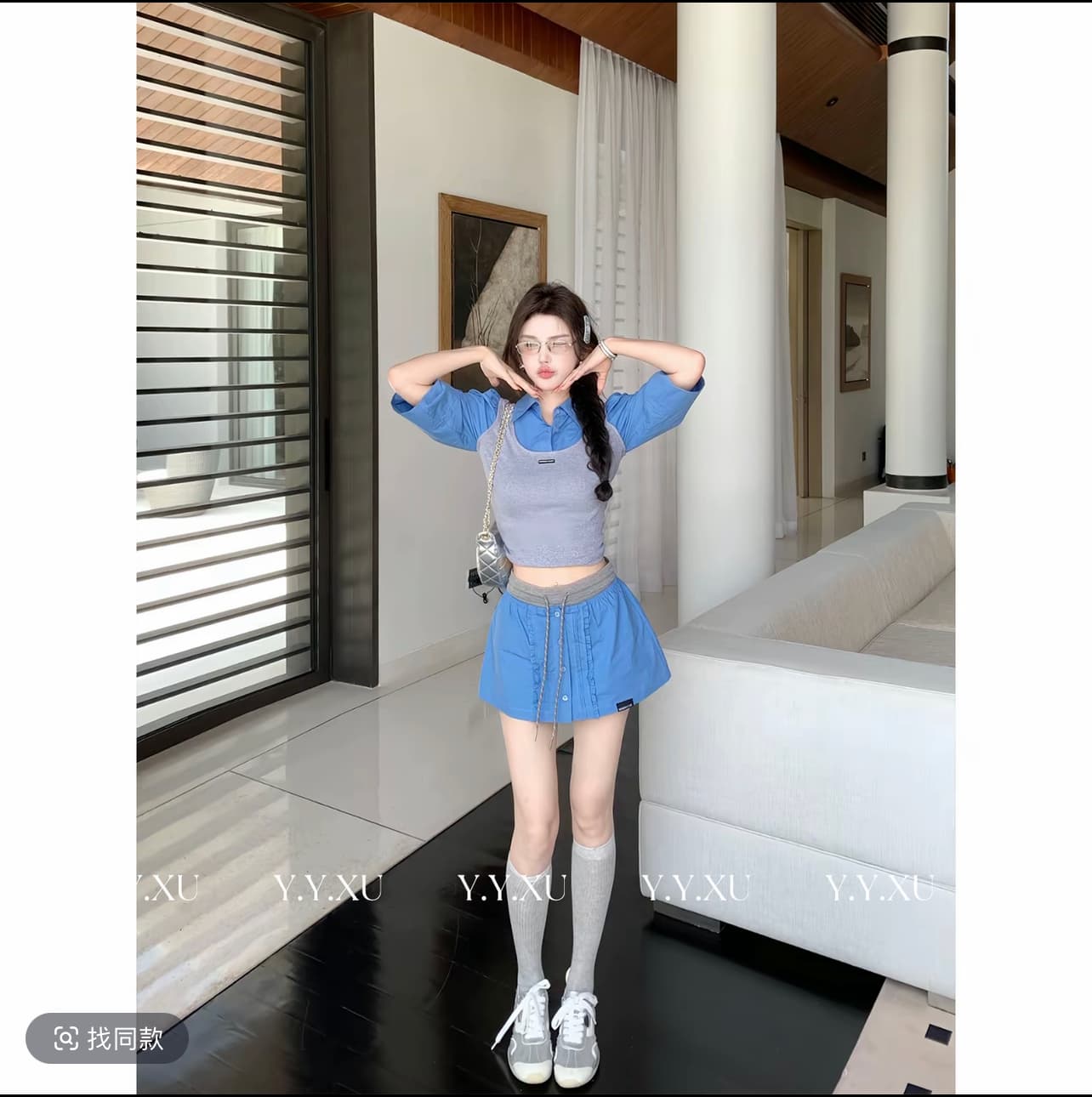 원 유안 하트 비트 달콤한 자매 세련된 다용도 슬림해 보이는 디자인 센스 세트 페이크 레이어드 맨위 반 스커트 세트 상세 이미지 5