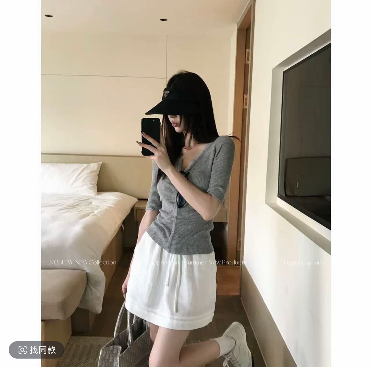 린 천 입력 세련된 수식 새로운 품격 슬림해 보이는 고급 회색 질감 여름 패션 세트 상세 이미지 2