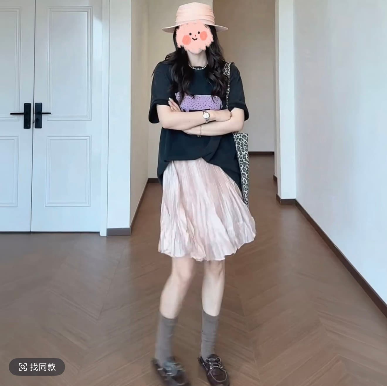 패션 다용도 캐주얼 익스트림 제인 바람 라운드 넥 프린트 반팔 티셔츠 맨위 불규칙 플리츠 반신 스커트 상세 이미지 3