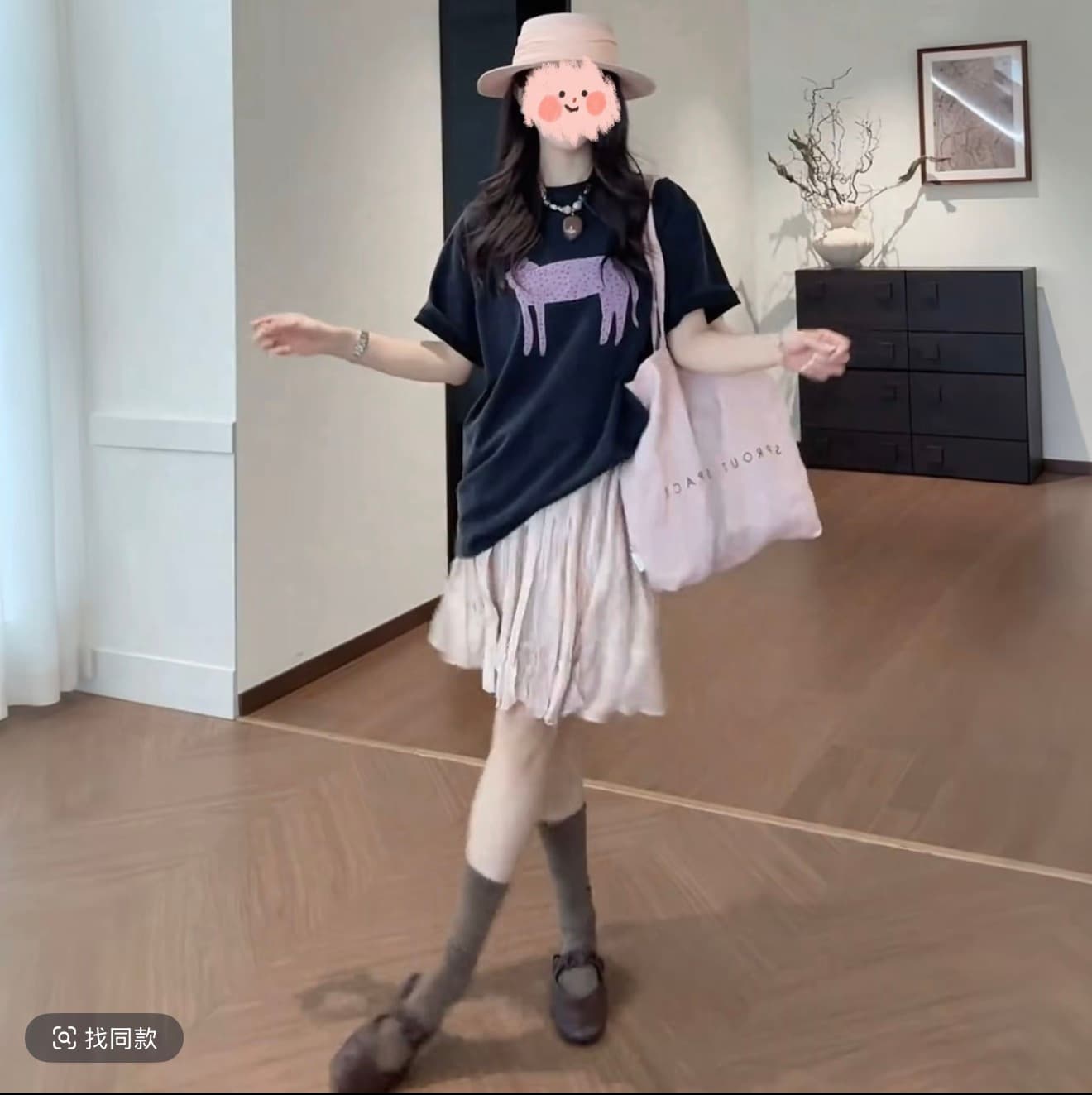 패션 다용도 캐주얼 익스트림 제인 바람 라운드 넥 프린트 반팔 티셔츠 맨위 불규칙 플리츠 반신 스커트 상세 이미지 4