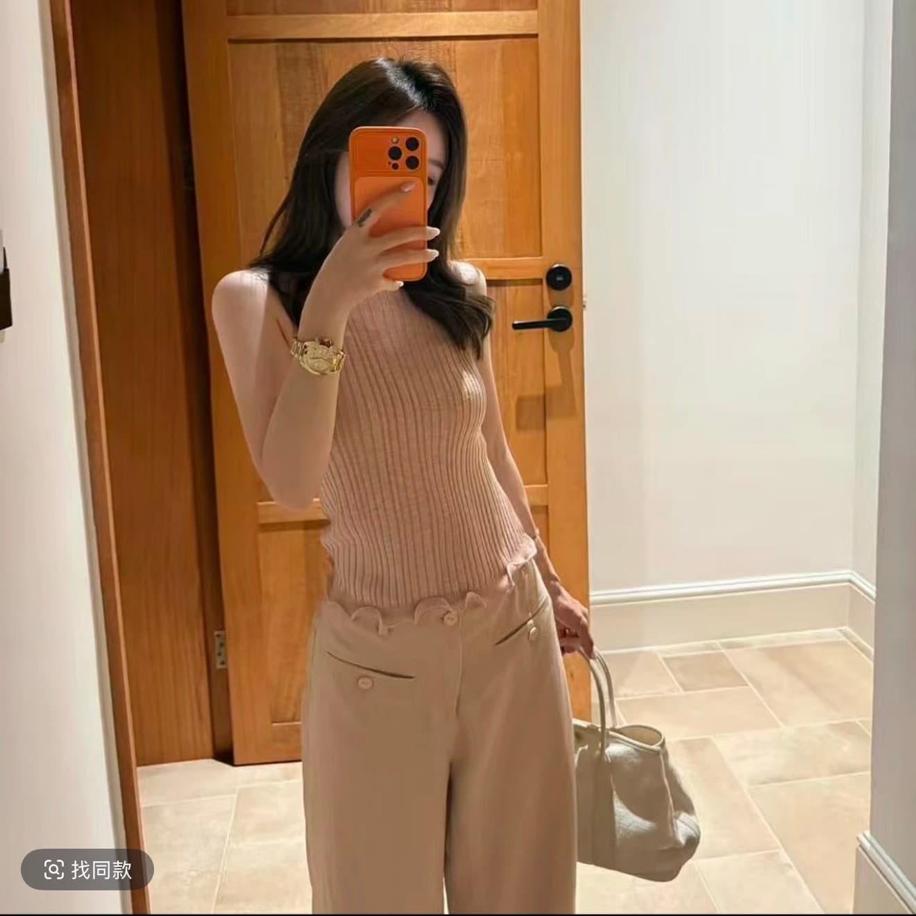 반하이넥 여름 몸매 가꾸기 민소매 밑단 볼륨 측면 작은 셔츠 얇은 스타일 캐주얼 바지 슬림해 보이는 루즈핏 넓은 다리 바닥 청소 바지 상세 이미지 1