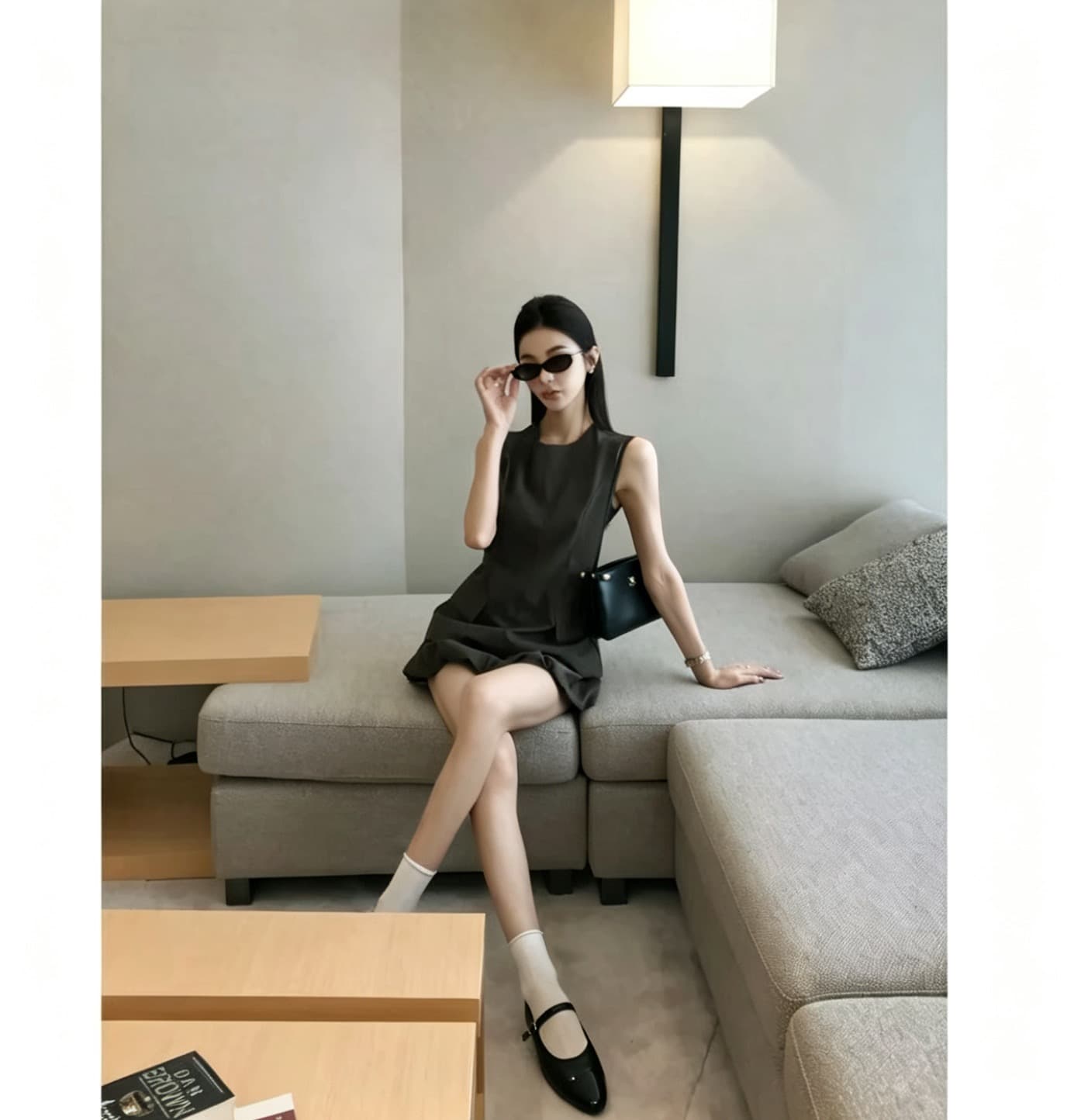 린 천 입력 일광 섬 새로운 품격 슬림해 보이는 연령 감소 캐주얼 천 골드 센스 쇼트 스타일 패션 세트 상세 이미지 1