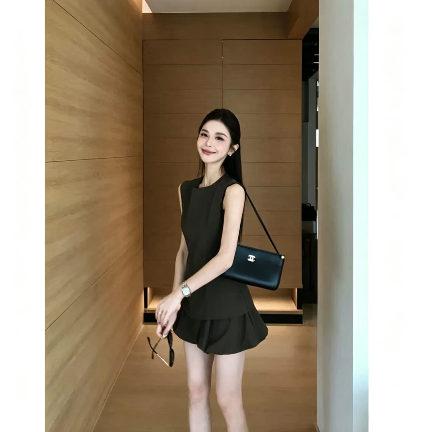 린 천 입력 일광 섬 새로운 품격 슬림해 보이는 연령 감소 캐주얼 천 골드 센스 쇼트 스타일 패션 세트 상세 이미지 3